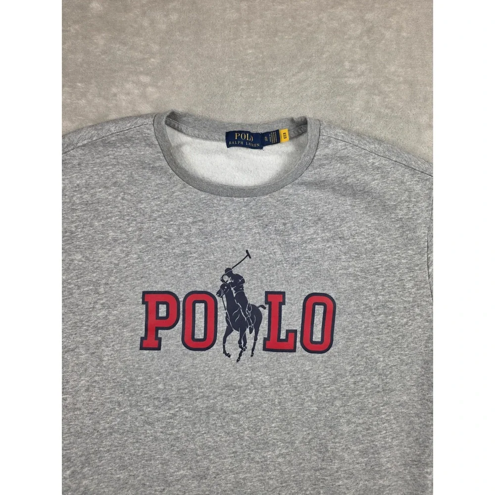 Polo Ralph Lauren Sweatshirt Mens XL Gray Big Logo Spellout Fleece Crewneck